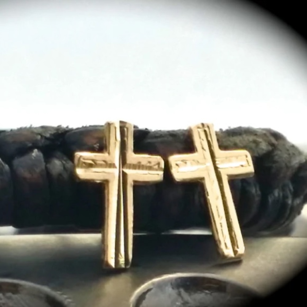 14k Solid Gold Cross Earrings, Cross Post Earrings - image 1